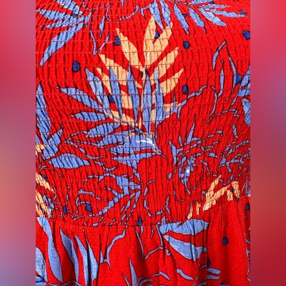 Lost + Wander Red Floral Smocked Midi Dress NWT Size XS Boho Romantic - Picture 15 of 16